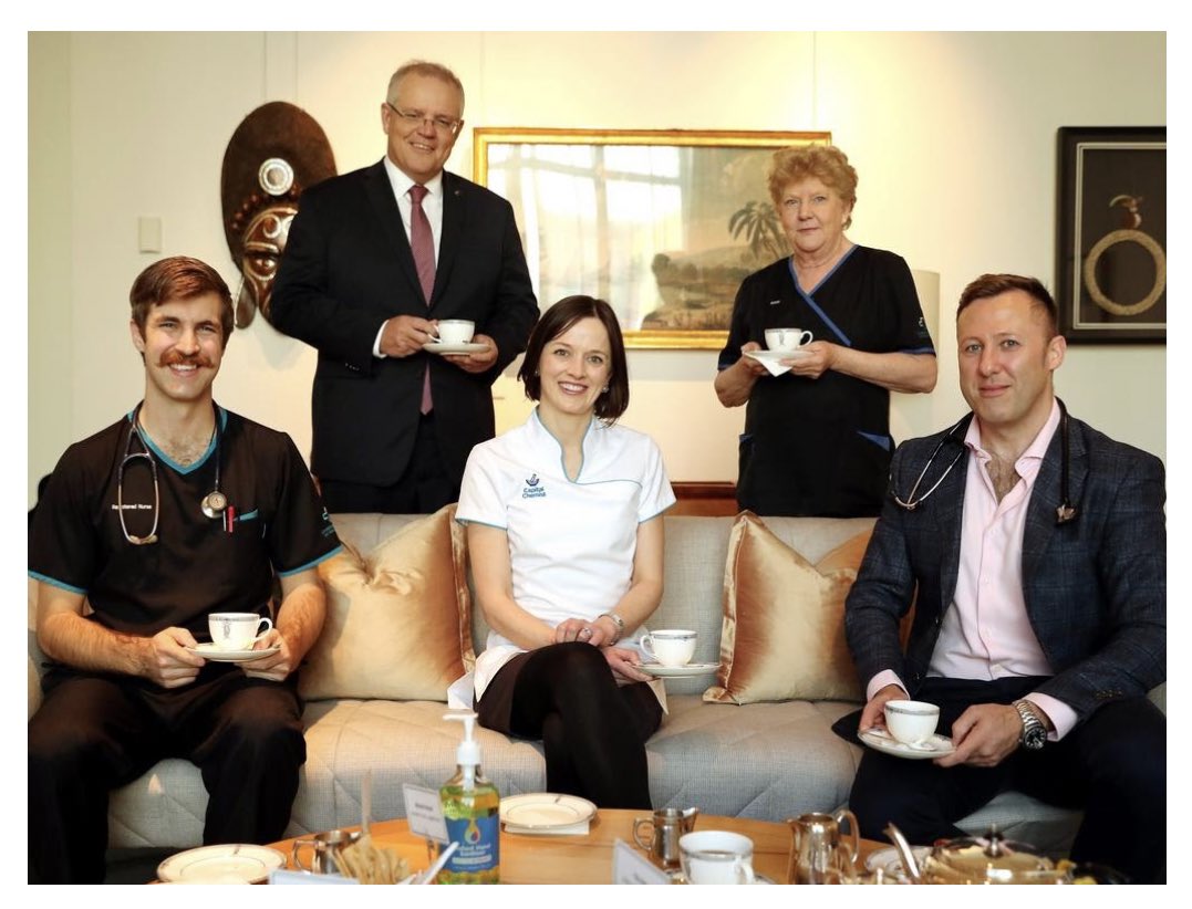 I’m feeling uneasy with this picture. Australia is not a posh bunch of people sipping tea in their scrubs & stethoscopes. Reframing Australia Day as a day of thanks to clinicians is distration from the real issue at heart. Also, we’re not heroes.  https://amp.dailytelegraph.com.au/news/national/pm-announces-national-day-of-thanks-for-pandemic-heroes/news-story/174c8ccb94814aaa554d79eea0193e4f