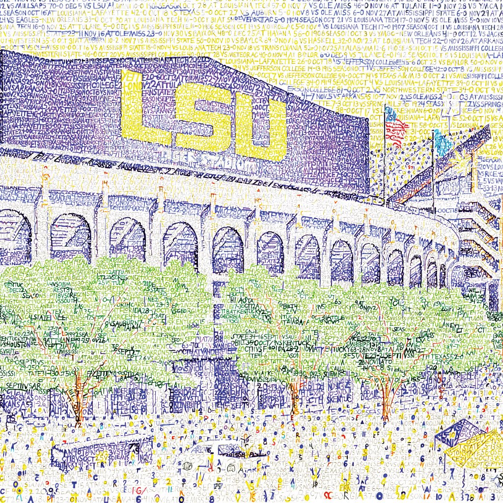150 hours later, here it is! Tiger Stadium handwritten with the scores of every LSU win in history. Great gift for a die hard fan! #GeauxTigers