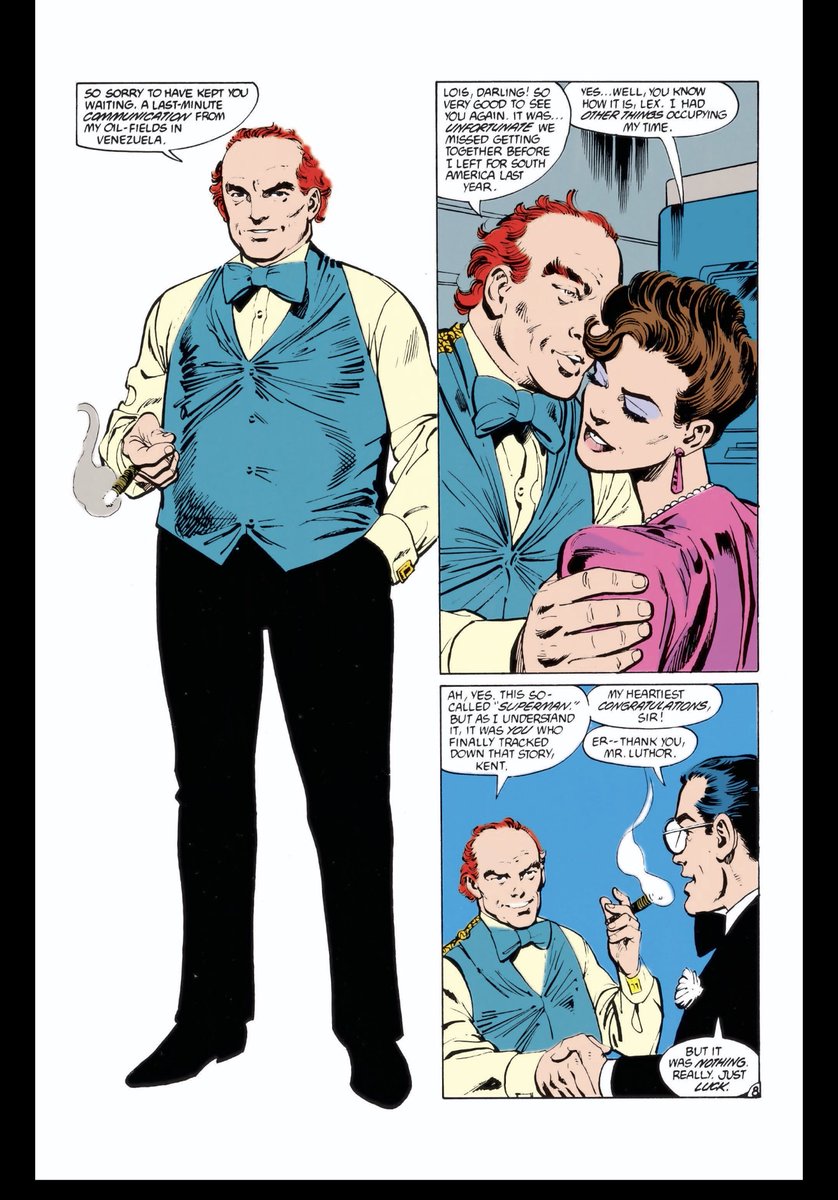 It was obvious from the jump that the post-Crisis Lex was inspired by Trump, but in hindsight it seems Byrne & Co were too generous to Trump and unfair to Lex. But here we see the trappings: gaudy possessions, tacky clothes and hair, bragging about his wealth and importance.