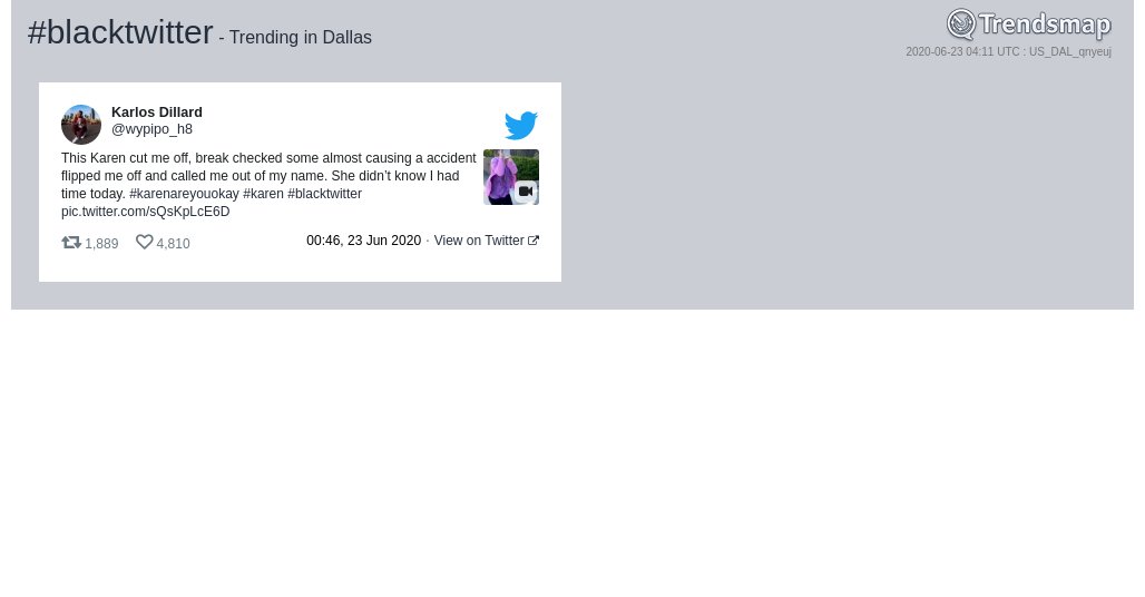 #blacktwitter is now trending in #Dallas

trendsmap.com/r/US_DAL_qnyeuj
