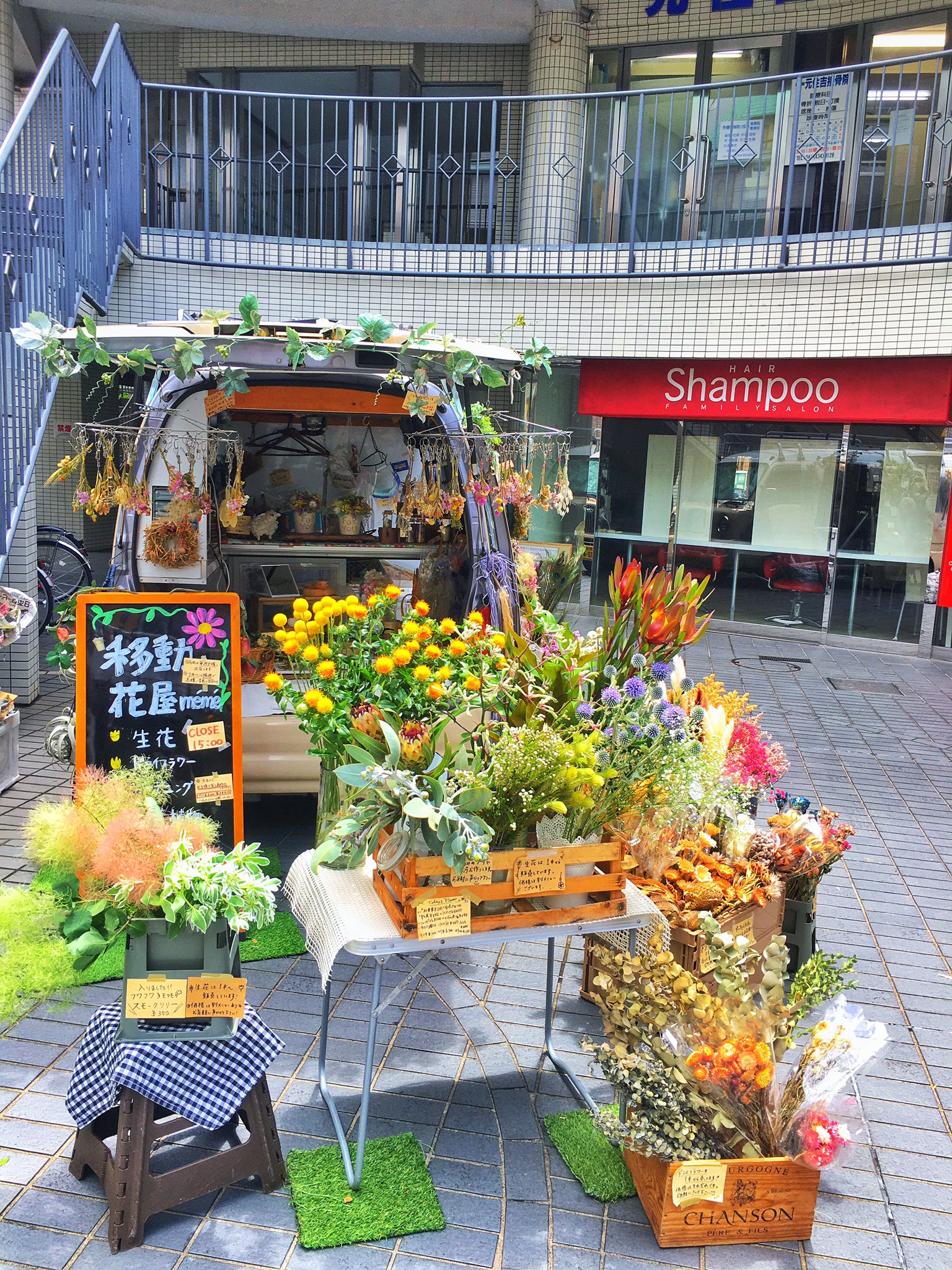 Memekitchencar 本日は15時迄元住吉ブレーメン通りに出店しております 市場で可愛いお花がたくさんありまして 本日の生花はどれもおすすめ しかもどれもドライフラワーにしやすいです 元住吉では来月から隔週木曜出店を予定しております 引き続き