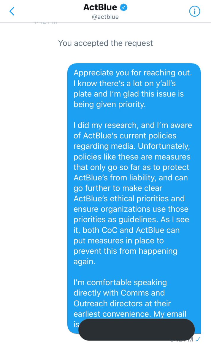 They did say that ppl in comms + outreach are willing to talk + they’re open to bringing me on as contractor. didn’t speak to other demands. Here’s my response. I’m pushing to speak to leadership, not the probably already overworked staff who can’t make structural changes.