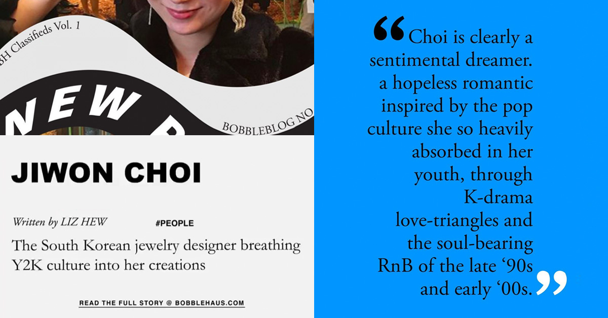 iamjiwonchoi's tweet photo. This article on @bobblehaus talks about my process as a #jewelrydesigner inspired by love, heartbreak, pop culture, and of course, K-drama! #kpop #koreandesigner #koreanstyle #koreanbrand https://t.co/sGRYLwbFg3 https://t.co/rkE5HVl6er