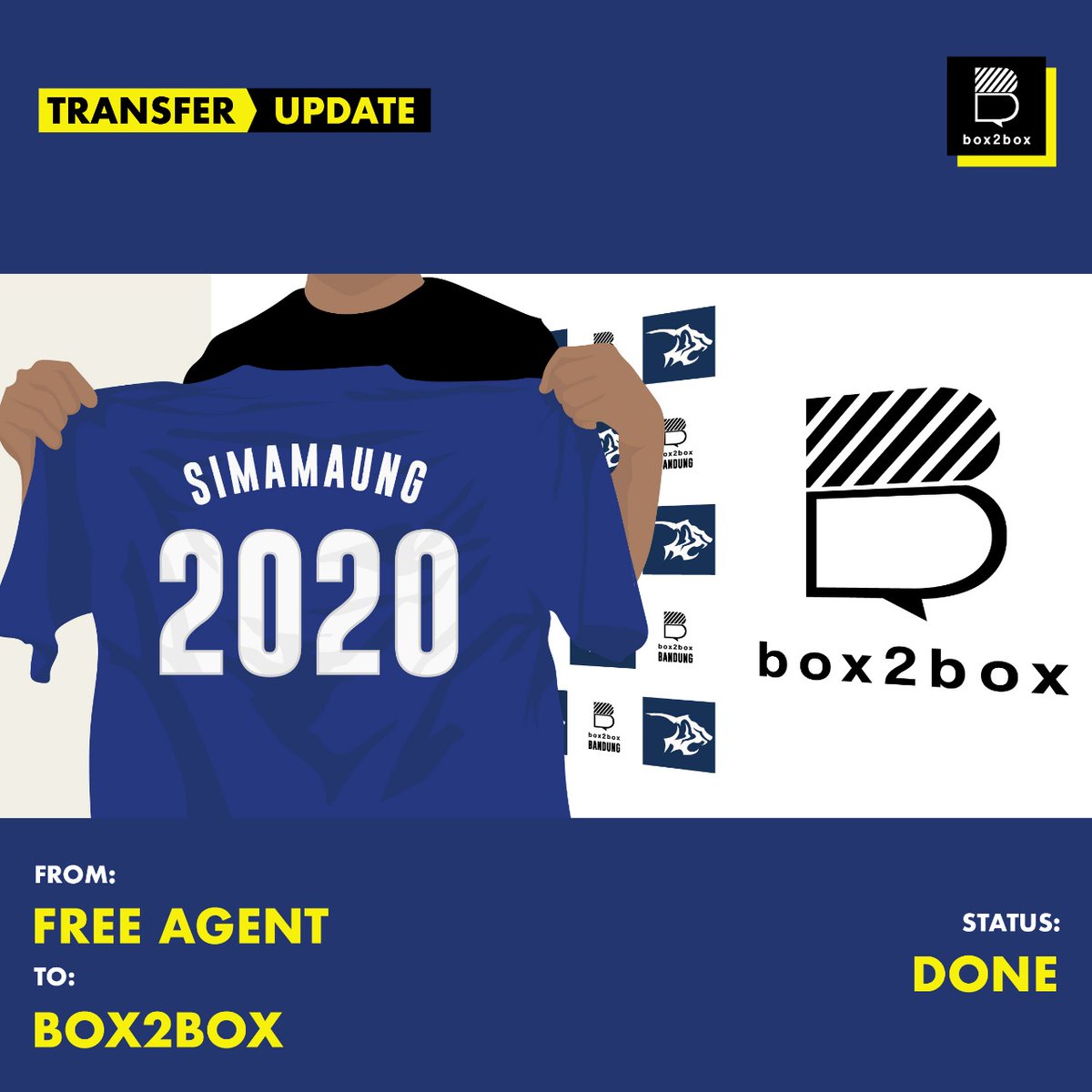Box2boxID's tweet photo. Official: Box2Box Indonesia telah mencapai kesepakatan dengan @simamaung. Podcast sepakbola ternama asal tanah Pasundan resmi bergabung dengan status bebas transfer. Tes medis dan konferensi pers menyusul. Done deal. 📝🦁🔵 #Box2BoxID #Simamaung #BursaKartel https://t.co/KXTTZwWwvy