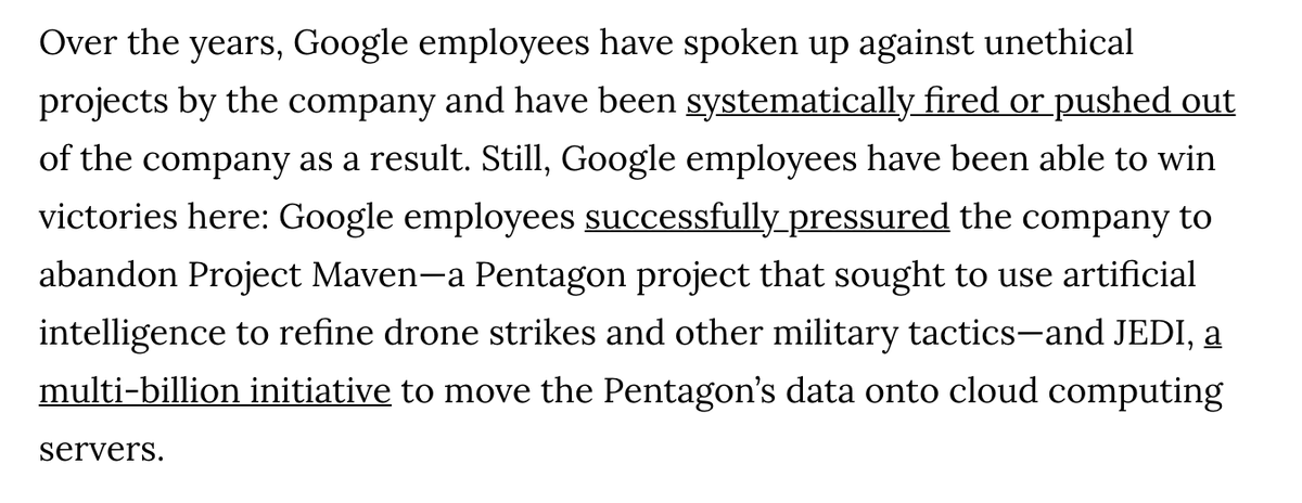 ally_harp's tweet image. It&apos;s great to see @Google employees refuse to work with police. But every time I see a reporter write about #ProjectMaven like it died I want to scream. It&apos;s already in use in warzones and is apparently creating a global &quot;covid19 surveillance system.&quot; 😤
vice.com/en_us/article/…