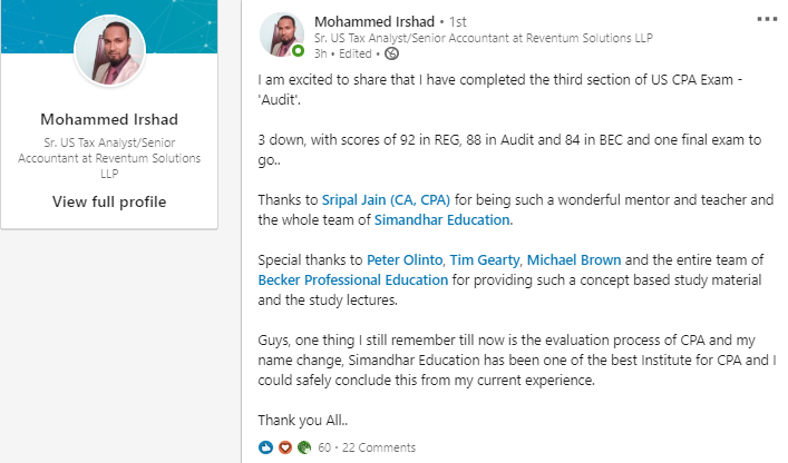 SimandharEdu's tweet photo. Congratulations Mohammed Irshad
#CPAUSA #USCPA #USCPAexaminIndia #CPAJourney #CPAC2020 #CPAPass #CPAUSA #cpacareeer #CPA #simandhareducation https://t.co/4LyLe9TLhG
