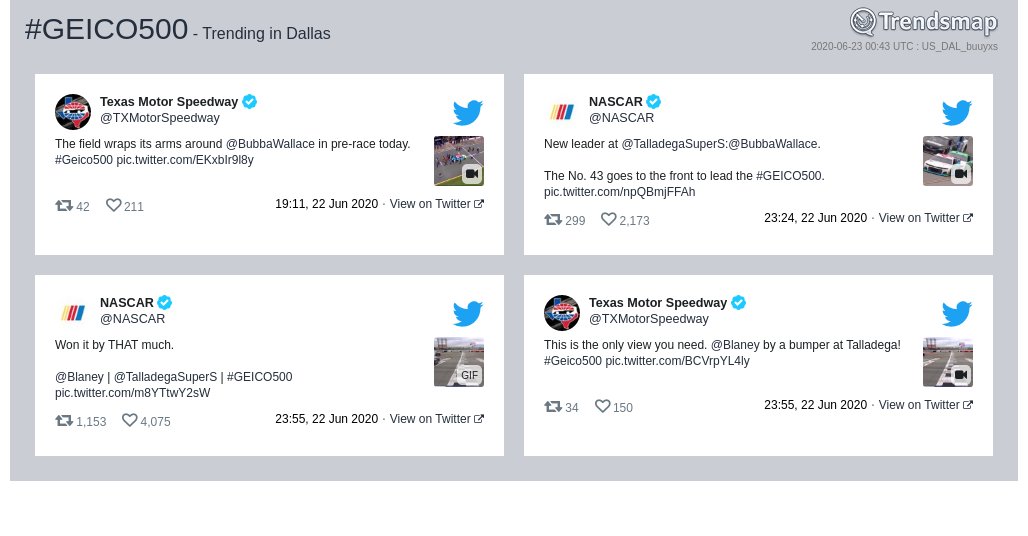 #geico500 is now trending in #Dallas

trendsmap.com/r/US_DAL_buuyxs