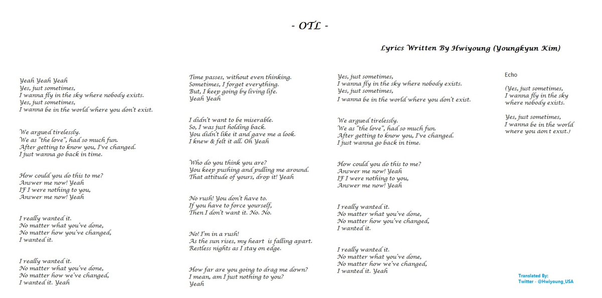 <Song Lyrics >SO GENUINE, SINCERE & PASSIONATE!  #Hwiyoung "visualizes" his feelings & emotions thru his  #HEARTFELT  #lyrics! LOVE the beat, the vibe, his AMAZING voice & rap!  @SF9officialListen to HY's NEW song < #OTL>: http://soundcloud.com/h0123/otl  #SF9  #휘영  #영균