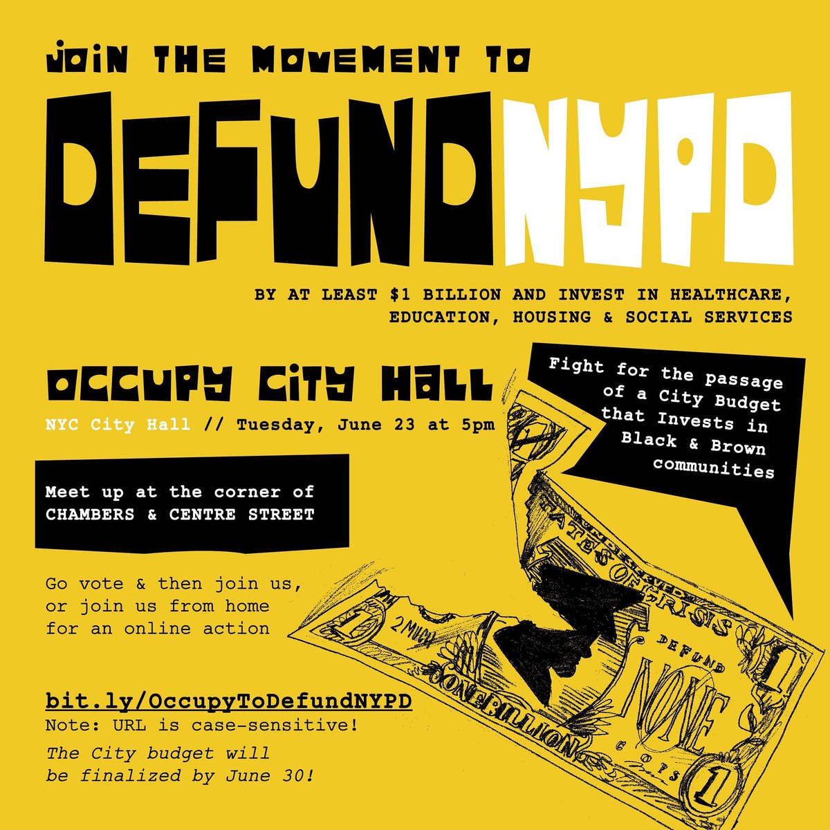 Keep the momentum going!! We can begin the process of the defunding the NYPD with at least a one billion dollar cut in fiscal year 2021. Join if you can!!