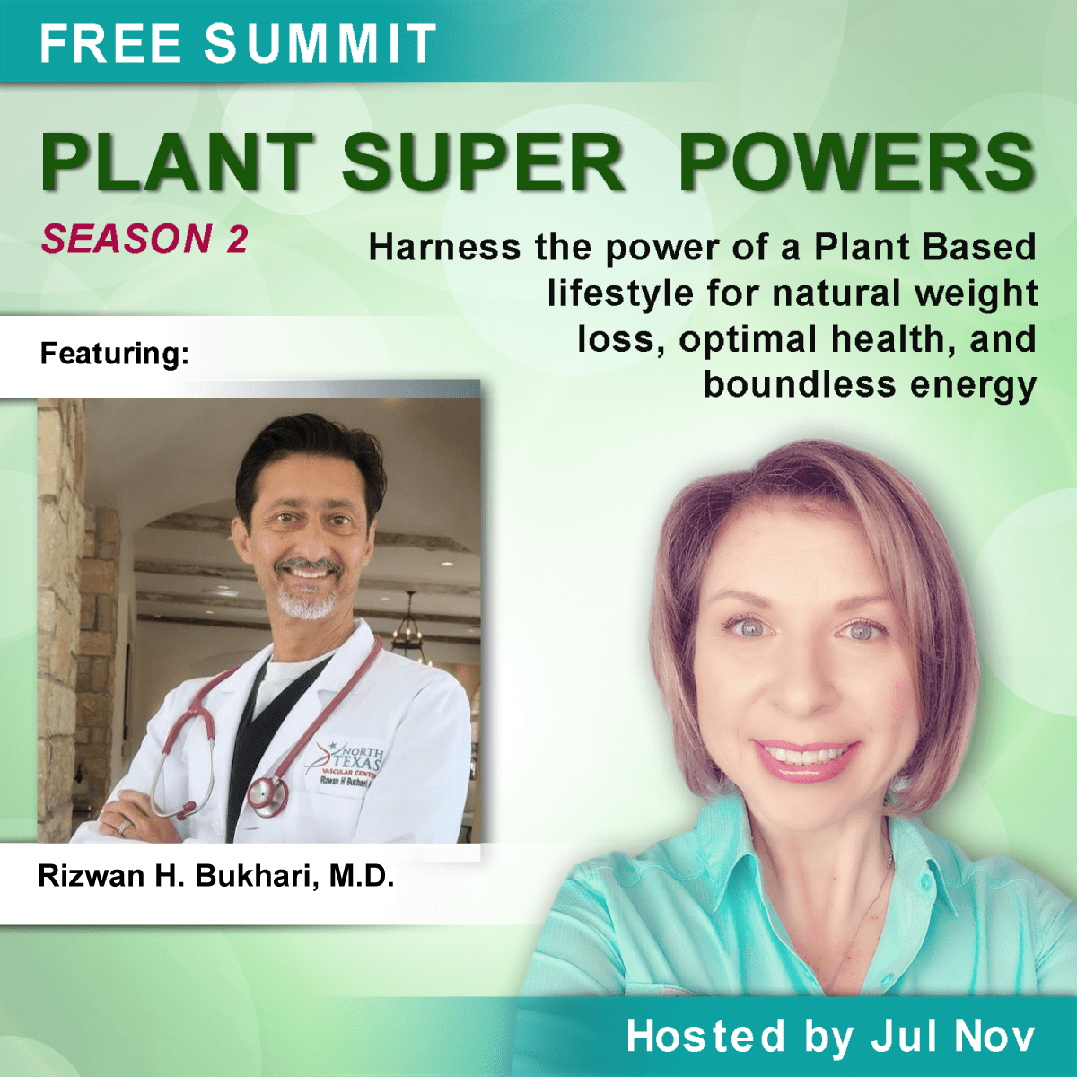 Dr_Riz_Bukhari's tweet photo. Watch my interview with Jul Nov, Whole Food Plant Based Empowerment Coach as we discuss #plantbasedliving for the #plantsuperpowerssummit #plantbasedlife #vegan #plantbasedhealth #plantstrong #mentalclarity #boundlessenergy #radianthealth #plantpowered https://t.co/ojsGy4LBhS