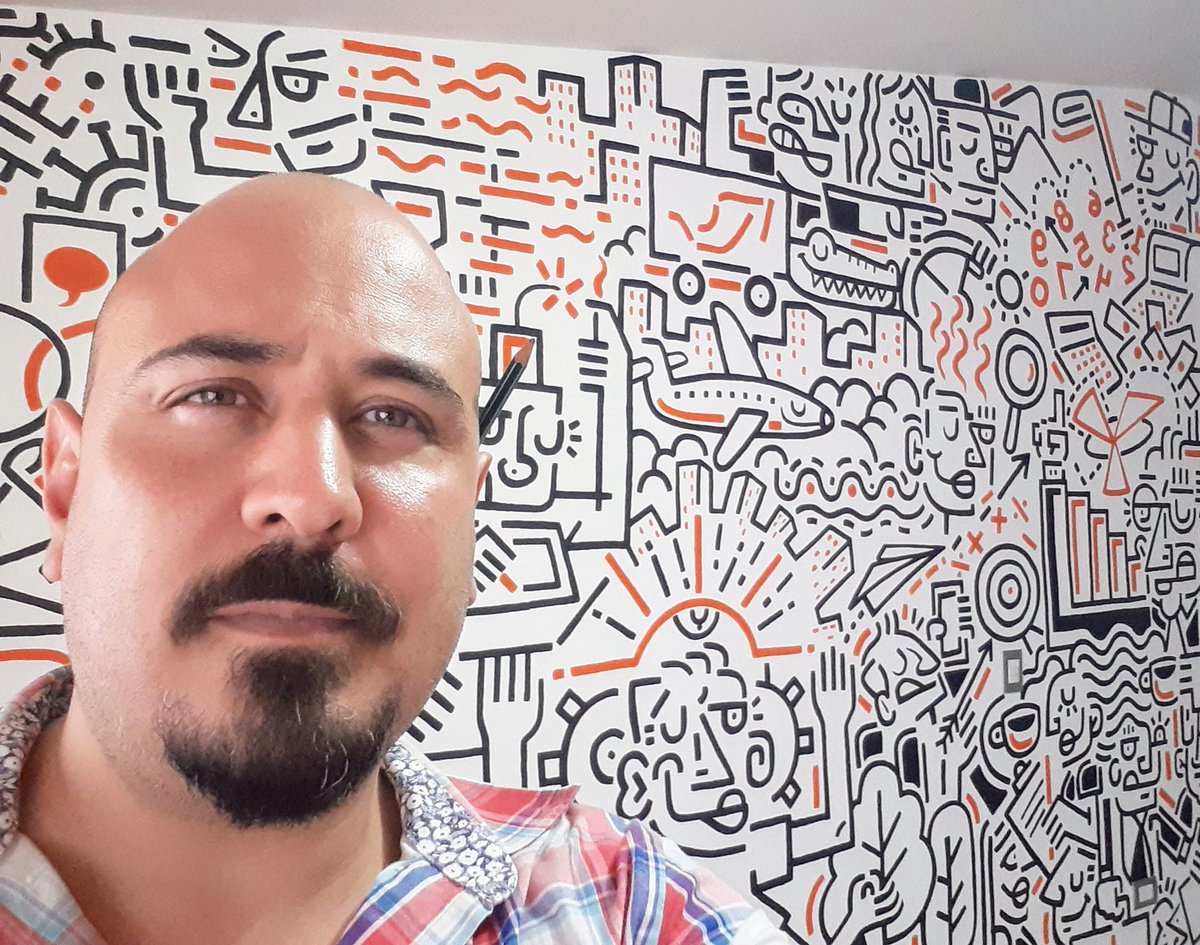 guffocaballero's tweet photo. Ya quedó el último mural que me encargaron. Aunque parezcan puras cosas dibujadas al azar, hasta el lagarto con caja de tráiler tiene su significado. https://t.co/9lNRu9xMYj