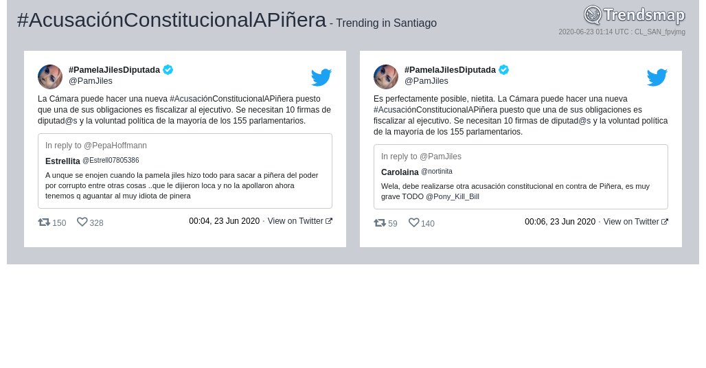 #acusaciónconstitucionalapiñera es ahora una tendencia en #Santiago

trendsmap.com/r/CL_SAN_fpvjmg