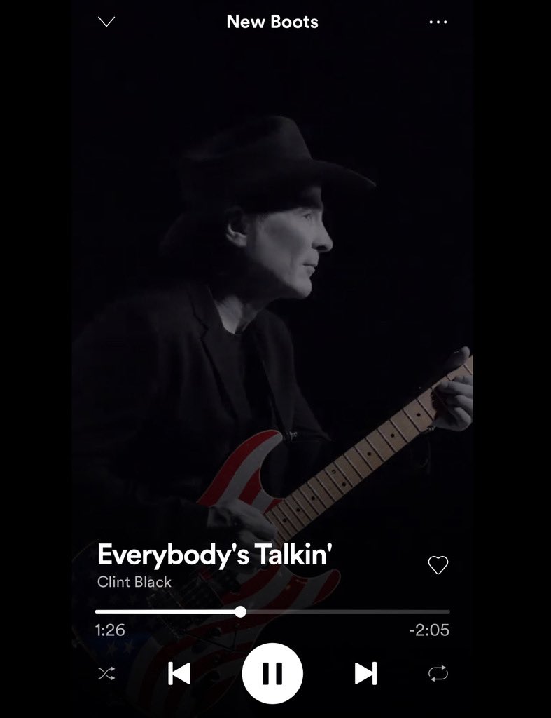 Clint_Black's tweet photo. Start off your week listening to “Everybody’s Talkin’” from my new album #OutOfSane on @Spotify’s “New Boots” playlist now!
Listen here: https://t.co/1I8ccFjAAM https://t.co/3p6VqotUBc