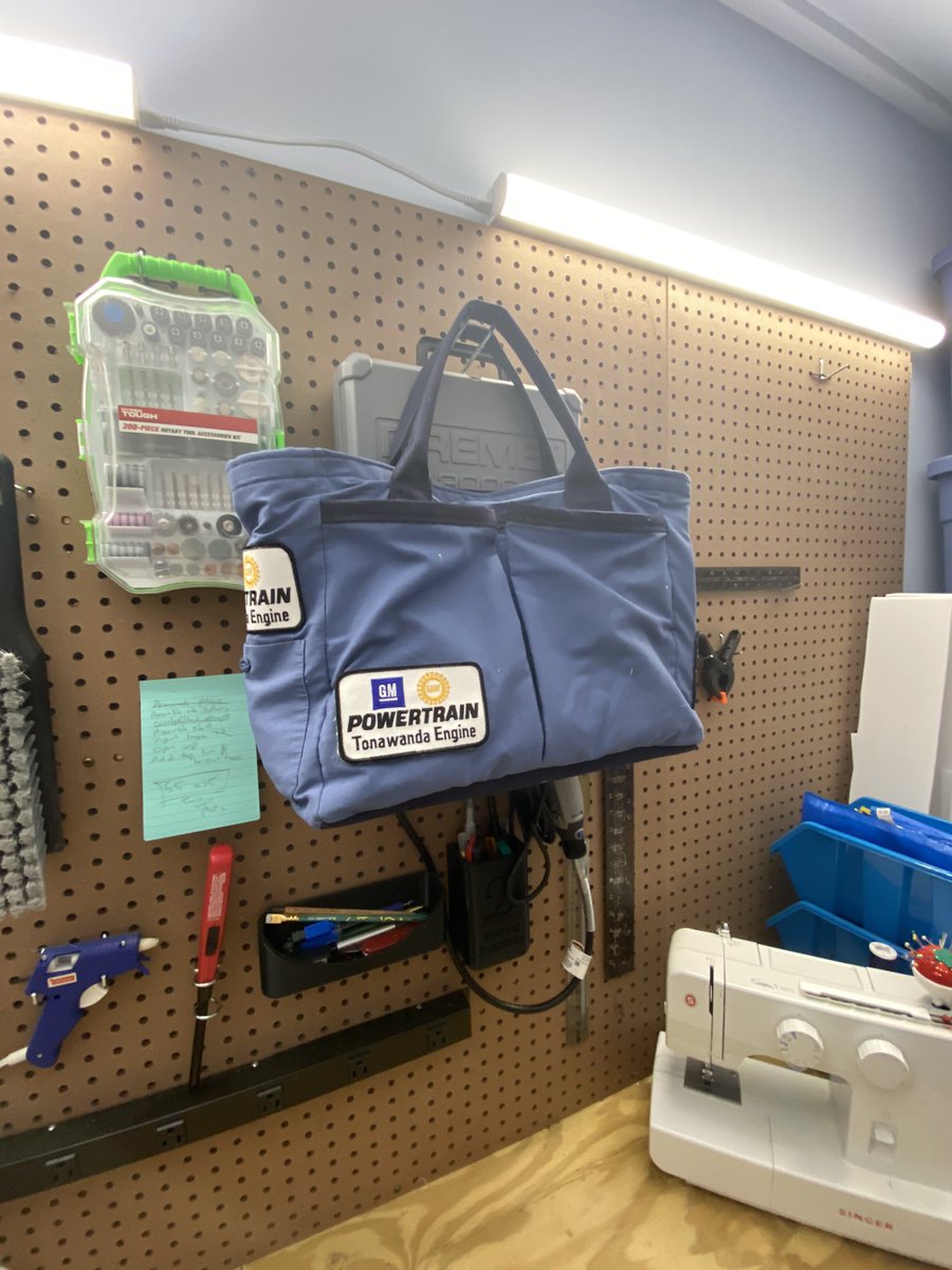 NickDoering23's tweet photo. I know Father’s Day was yesterday but I’m super proud of the gift I made my grandpa and wanted to share. Using plans from @donttrythis I made him a bag using both of our old General Motors uniforms and I’m super proud of how it came out. https://t.co/8di9L0Hn44