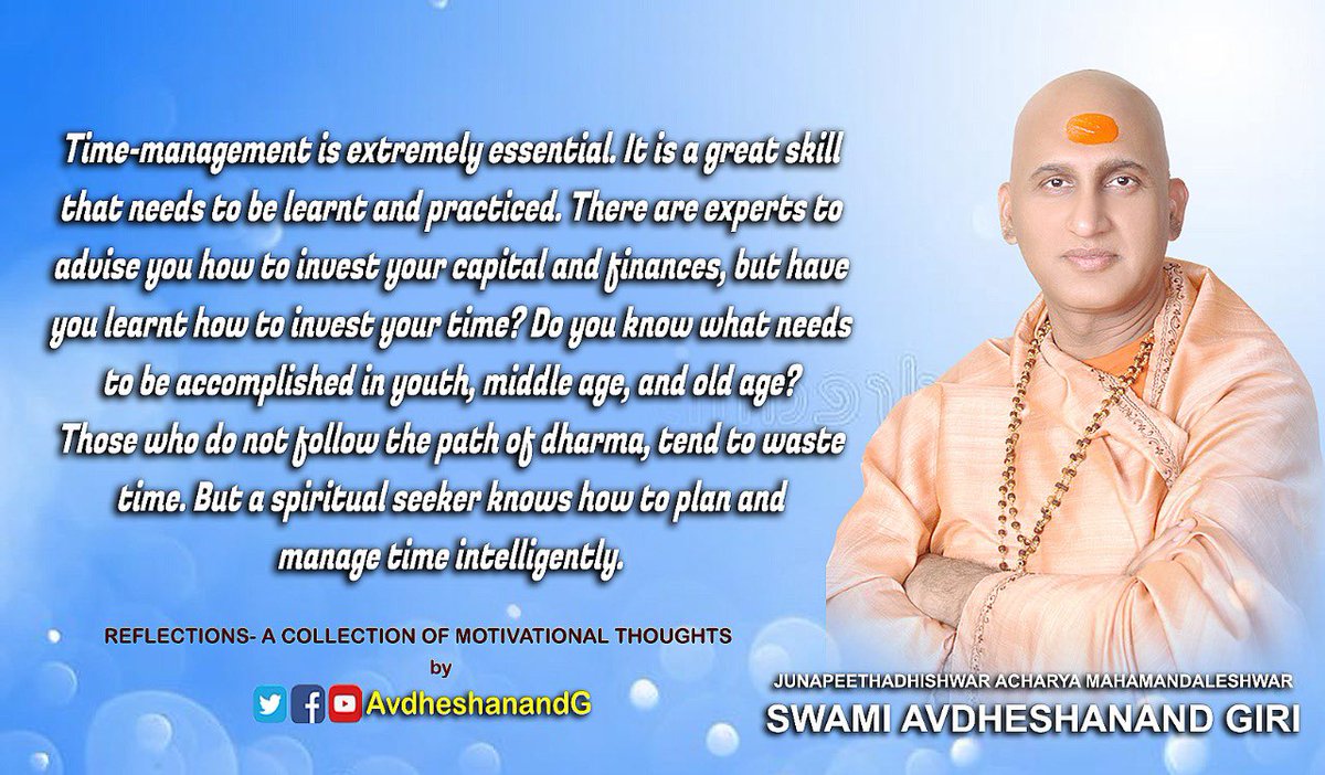 Life is filled with innumerable opportunities for progress and spiritual evolvement. Be proactive and make the best utilization of the present moment. #BePositive #motivation #mindfulness #JaiHind #Palghar #vedanta #upnishad #सकारात्मक_रहें #timemanagement https://t.co/MxQSPjkqoE