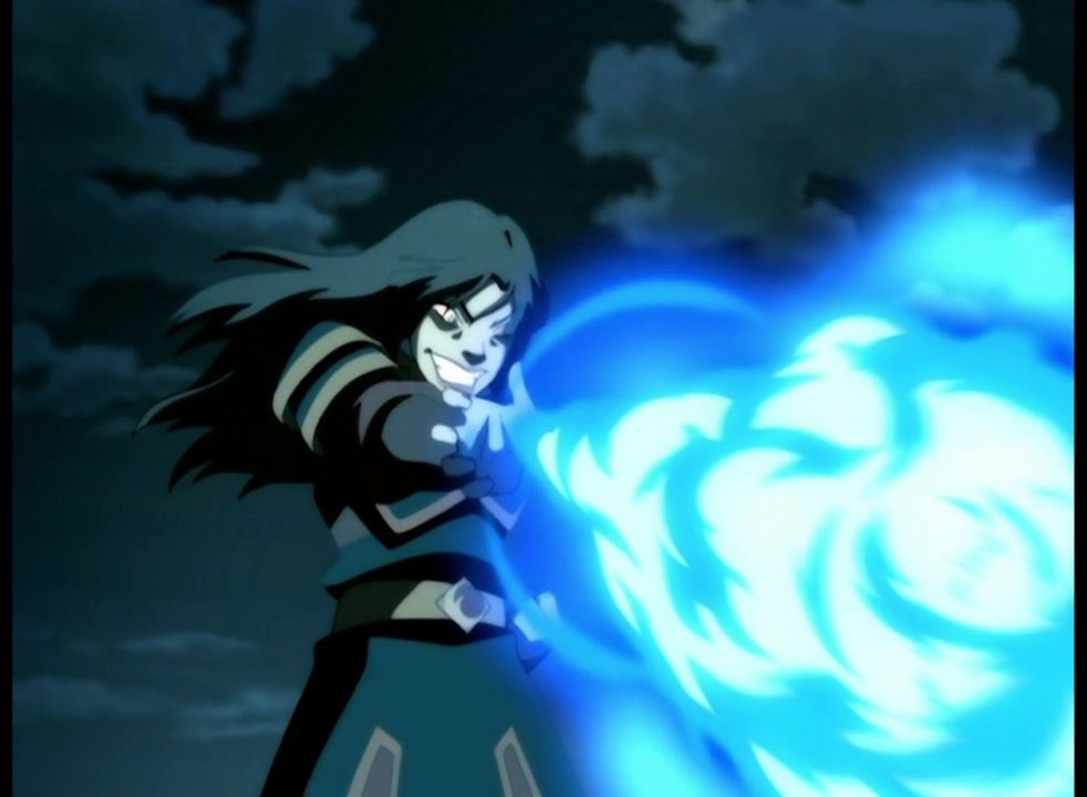 Many benders are shown as having their fire fueled by emotions like anger, but Azula doesn’t need that unlike Zuko. Her bending comes straight from the source, the stomach, where the chakra of Fire is. Even when fighting in the Agni Kai her fire remains blue,