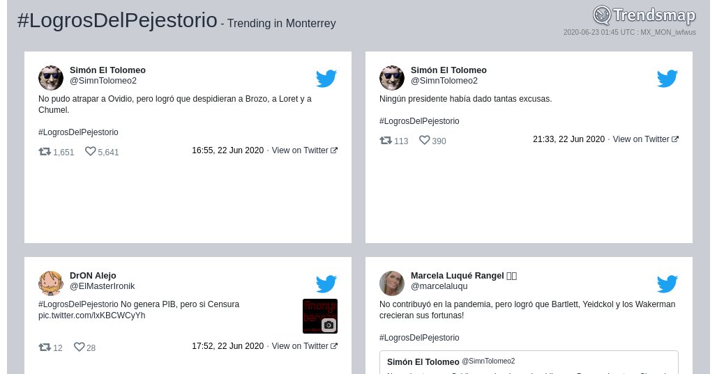 #logrosdelpejestorio es ahora una tendencia en #Monterrey

trendsmap.com/r/MX_MON_iwfwus