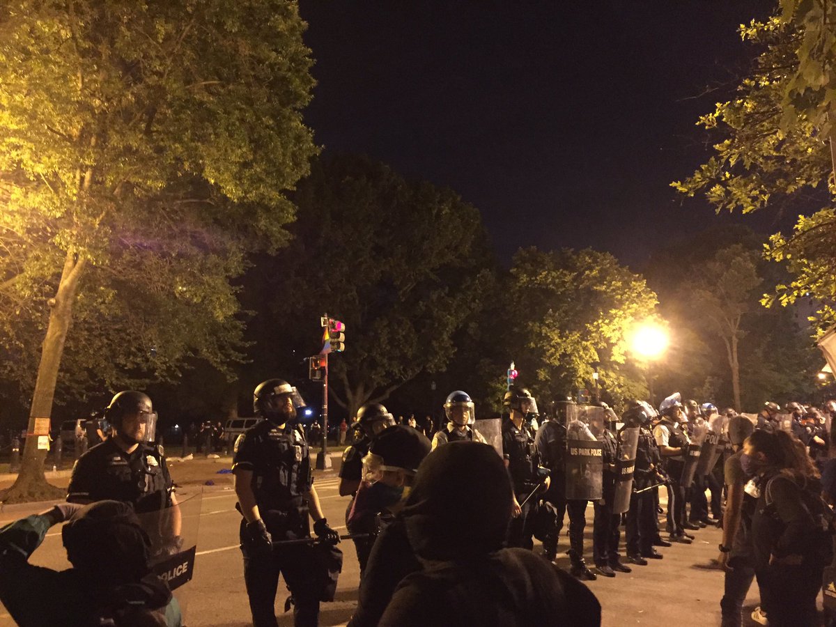 Police lines. I’d say at least 100 officers along H and blocking H by Vermont