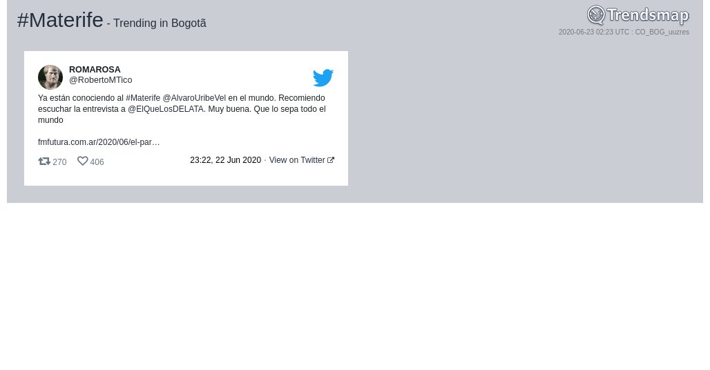 #materife es ahora una tendencia en #Bogotã

trendsmap.com/r/CO_BOG_uuzres