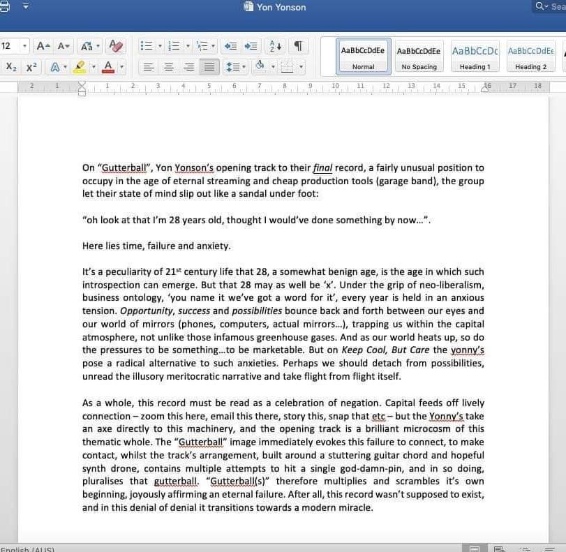 YonYonsonMusic's tweet photo. After a long hiatus from music journalism, Alex Kelly has come out of hiding to write a review/essay about our final album 'Keep Cool But Care'. Thank you for the love dude. 

Also if you aren't writing essays about the yons - you're not a true fan. https://t.co/5kekrOjnHG
