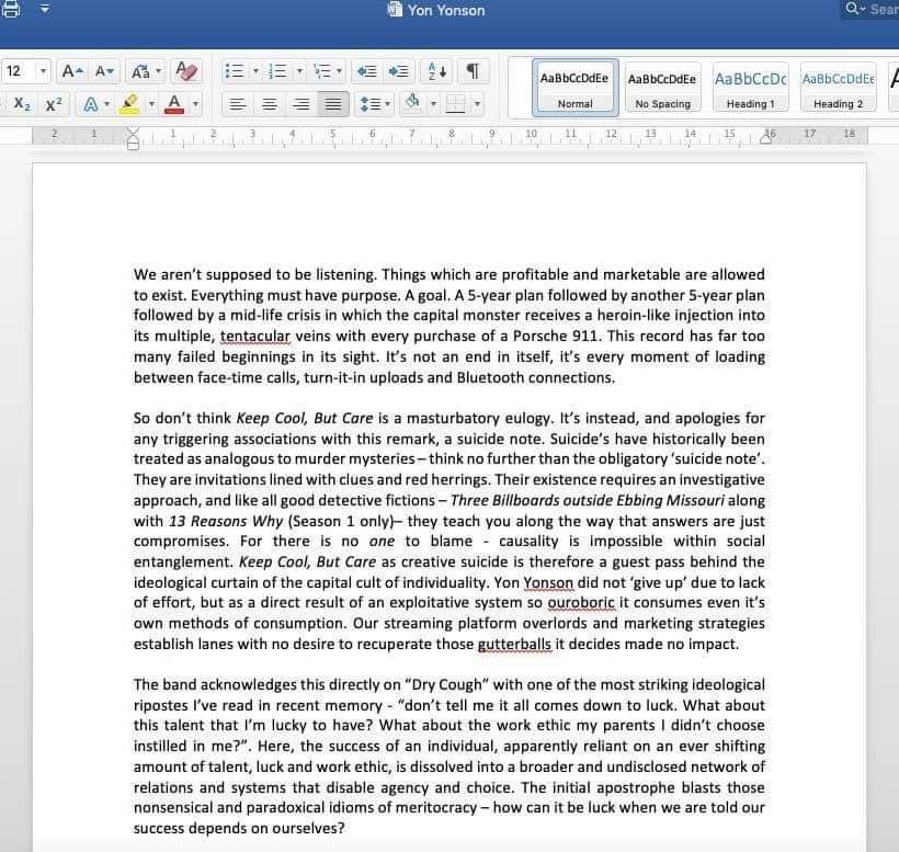 YonYonsonMusic's tweet photo. After a long hiatus from music journalism, Alex Kelly has come out of hiding to write a review/essay about our final album 'Keep Cool But Care'. Thank you for the love dude. 

Also if you aren't writing essays about the yons - you're not a true fan. https://t.co/5kekrOjnHG
