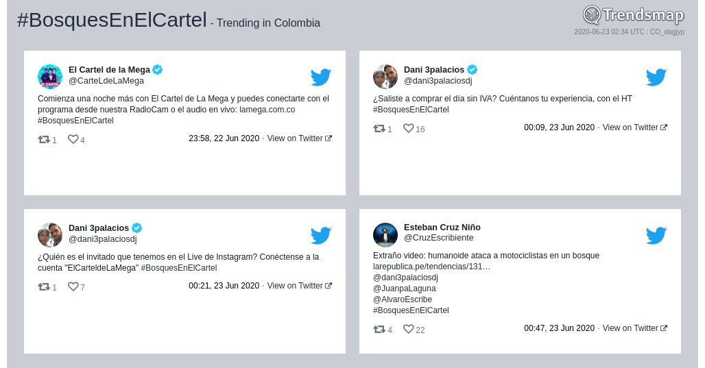 #bosquesenelcartel es ahora una tendencia en Colombia

trendsmap.com/r/CO_dagjyp