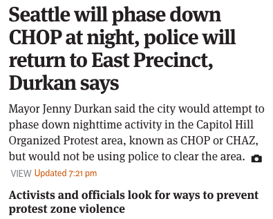 ByronYork's tweet photo. It looks like the city of Seattle wants to take back part of CHAZ/CHOP, but only in a very nice way without using police to do it. https://t.co/GNo1sGt5PW https://t.co/eDfadevsRP