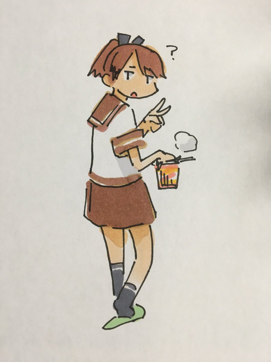 shikinami (kancolle) 1girl solo school uniform serafuku brown hair ponytail brown skirt  illustration images