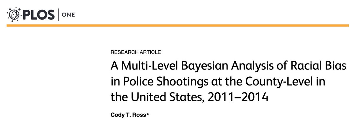 316/ "Across almost all counties, individuals who were unarmed and shot by police had a much higher probability of being black or hispanic than being white... [Those] shot by police had a higher median probability of being unarmed black individuals than being armed white[s]."