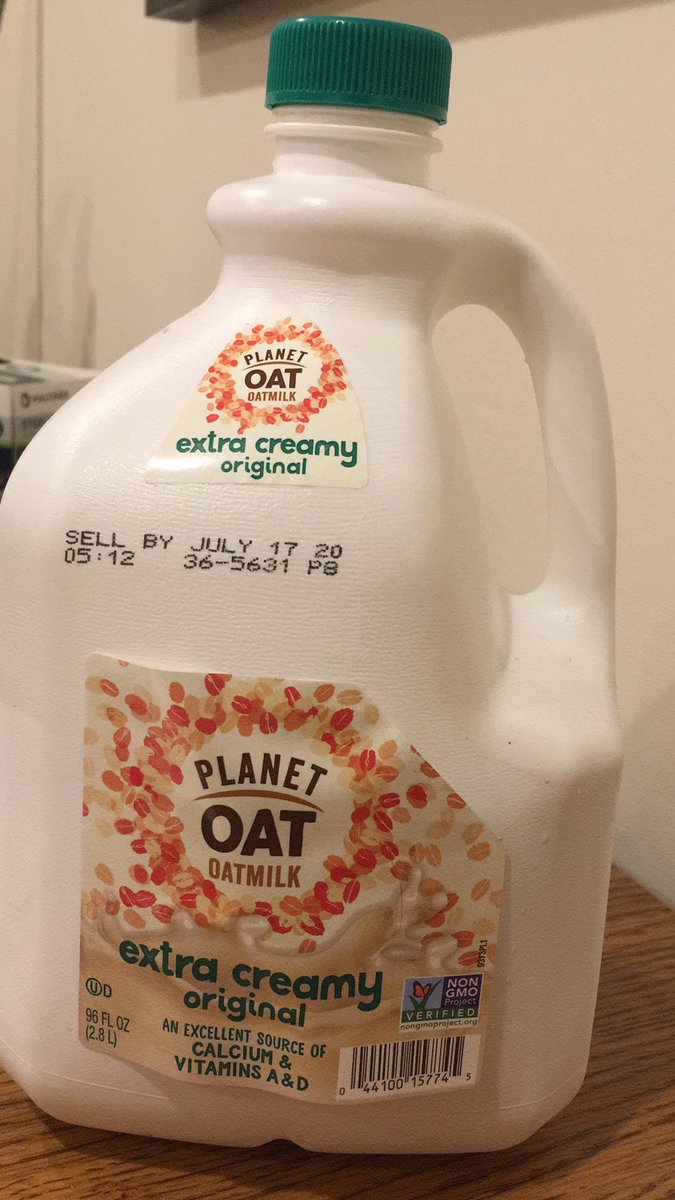 snmalkowski's tweet photo. @Planet_Oat My oatmilk from costco is fizzy (bloated container) and smells sour even though it’s a newer purchase. Definitely went bad but way quicker than any other non-dairy milk. What gives? https://t.co/jSFlPXF8LT
