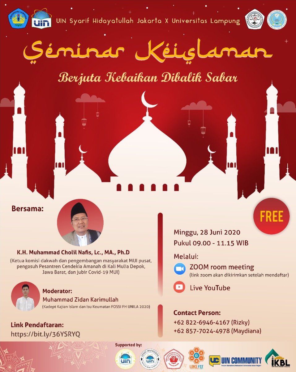 uincommunity's tweet photo. UINers, tahukah kamu ada berjuta kebaikan di balik sabar? Yuk ikutin seminarnya bareng temen-temen HIMBIO UIN Jakarta dan FOSSI FH UNILA! #weloveuin #uincommunity #sabar https://t.co/IUlrtykPb1