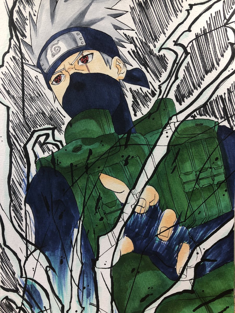 けいし虫 カカシ オビト の万華鏡写輪眼1番好き Naruto はたけカカシ 雷切 コピック 絵描きさんと繋がりたい