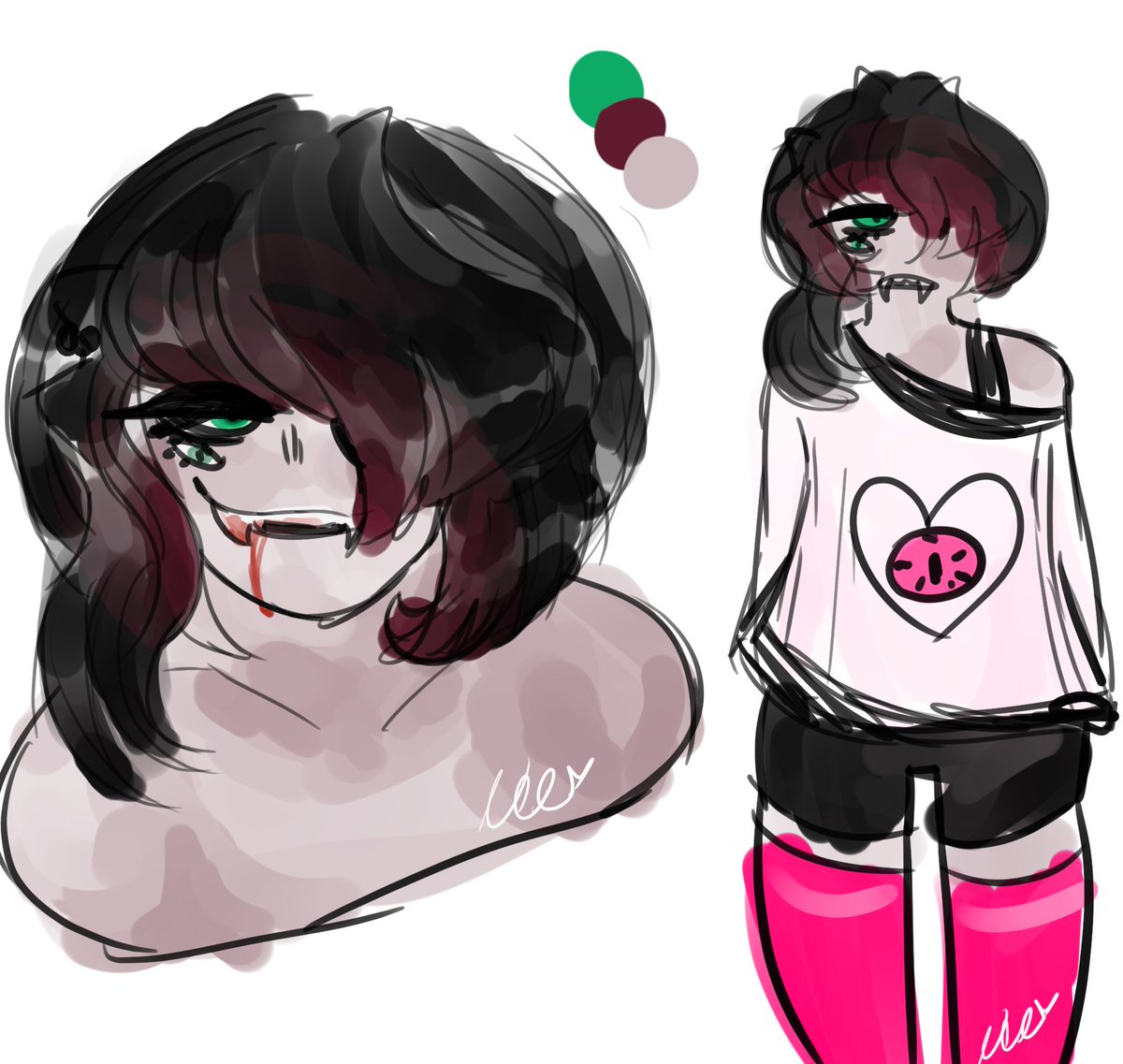 tw blood //and here's skye! she's based off of a nightmare i had so she's the most fucked up in terms of actual character but she's basically an undead cannibalistic monster that you guessed it! has a hot gf all of my ocs are gay