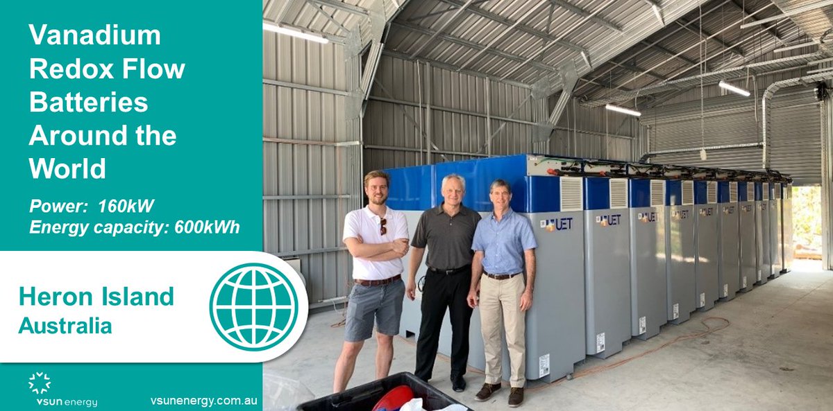 In 2020 a 160kW/600kWh <a href="/UETechnologies/">UniEnergy (UET)</a> #vanadium redox flow battery was installed on Heron Island, Queensland, Australia enabling the island’s microgrid to provide uninterrupted, reliable power to meet load demands #batterystorage #energystorage #VRFB #greatbarrierreef