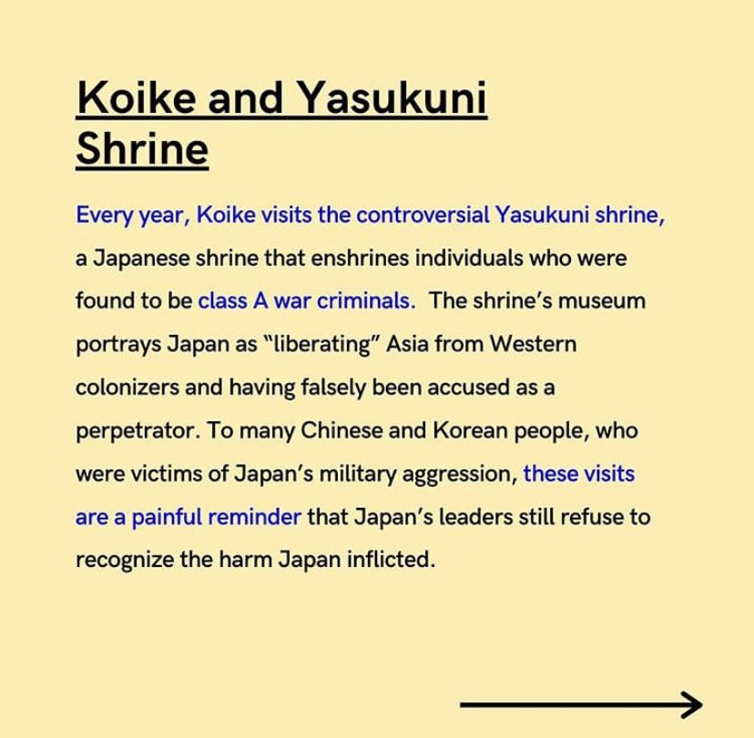 12. You wanna talk government? Here’s some tea about the governor of Tokyo, Koike. YES, you read that right. “ULTRANATIONALIST RIGHT-WING” cr: @/ko_archives on ig