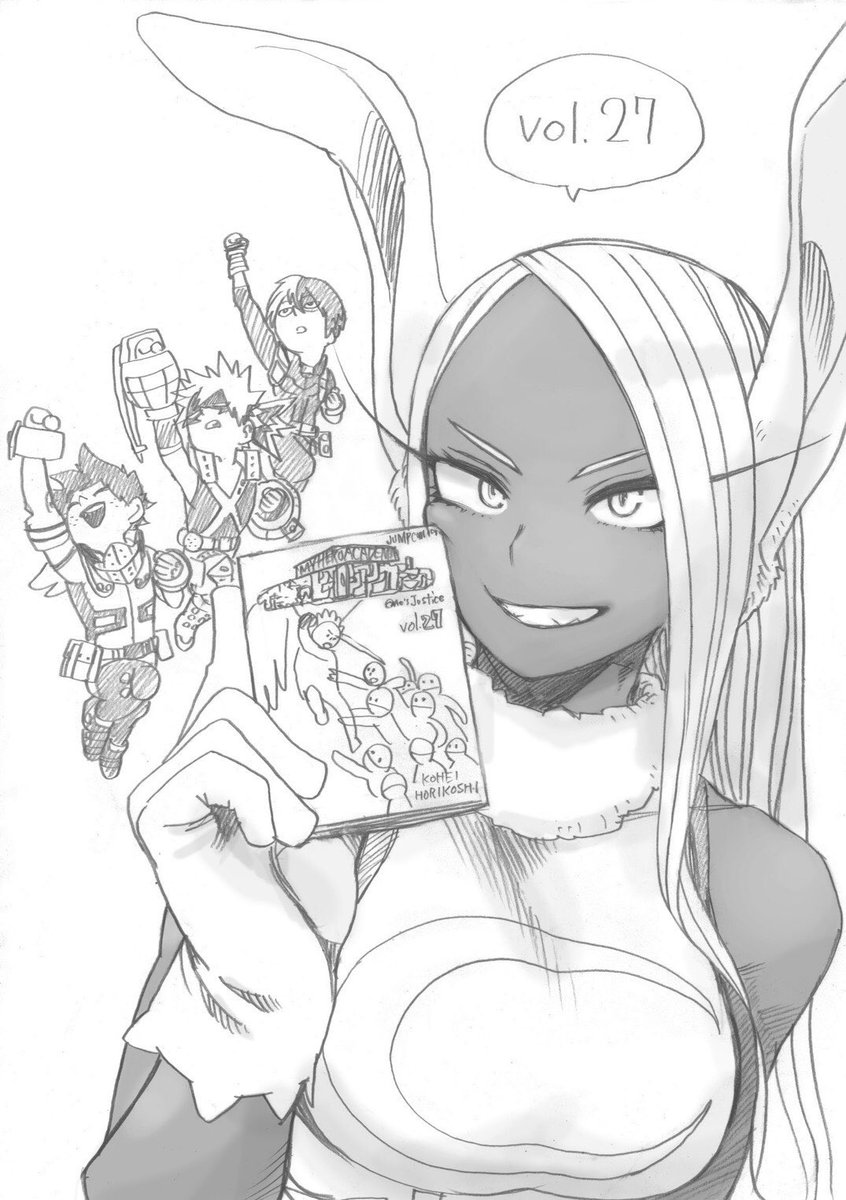 オードリーaudrey على تويتر Bnha Volume 27 Cover With Hawks Vs Twice Yooooo Horikoshi Also Drew A Sketch Of Miruko Holding The Manga With Deku Bakugou And Todoroki In The Background Lol T Co Qzvvemllrq