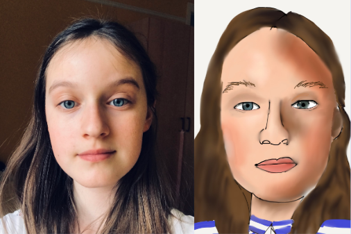 TechnologyDHS's tweet photo. Our year 6 students have been learning how to draw on the iPads using an app called #PaperByWeTransfer.  Here are a few of the outstanding self portraits that they completed!  Well done V! Second self portrait to follow! #Creativity #DigitalArt https://t.co/bkfx8OS7bv