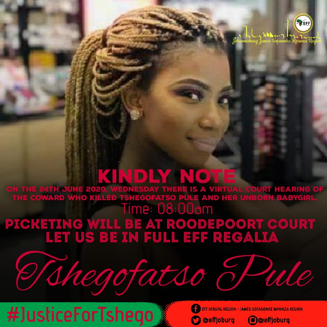 EFFgroundforces's tweet image. Commissars and ground forces of the most radical leftist movement  let&apos;s meet in Roodeport magistrate court tomorrow 8am to offer support to Tshego&apos;s family #JusticeForTshego #WearMask #ObserveSocialDistance.