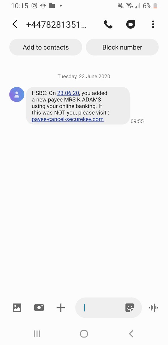 tanyaboon84's tweet photo. @HSBC_UK  hi had this text. Obviously didn't click on the link but checked my account and nothing has been set up ( because i didn't set anything up ) is this something you are aware of? https://t.co/0vlzzI4Fcc
