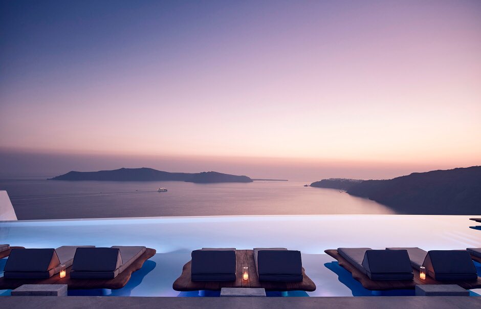 ARCHLABEL's tweet photo. Cliff edge pools in Santorini, Greece. https://t.co/Y9wQIxHyUl