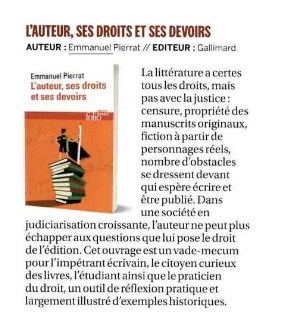 Mon essai inédit « L’Auteur, ses droits et ses devoirs » (Folio/ Gallimard), disponible dans toutes les bonnes librairies, recensé aujourd'hui par « Mémento ».