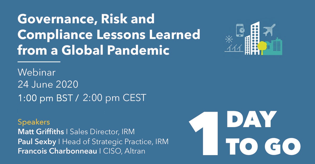 Join 200+ registrants in tomorrow's epic #webinar. Hear from @Altran's #CISO on how the #pandemic has impacted #cybersecurity. Matt &amp; Paul will explore the 'learning' process &amp; offer key takeaways to apply to your own organisation. Register here: attendee.gotowebinar.com/register/66127… #GRC