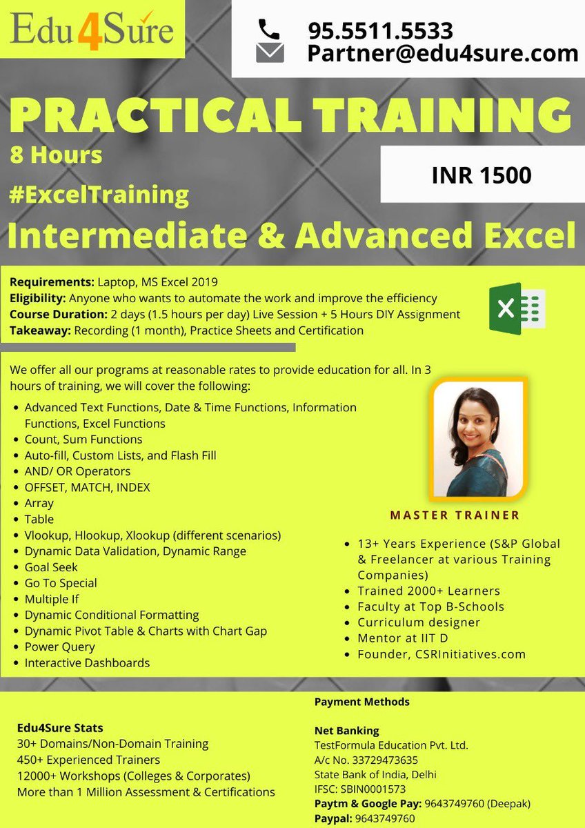 ShubhiS90197554's tweet photo. Excel is a powerful data analysis tool.
Enhance your #dataanalysis #skills with #Edu4Sure.
Check here to know more about courses: https://t.co/5QJg3geEhg
For discount, use code #SS00.
Connect us at +91 - 95.5511.5533.
#ExcelTraining #OnlineCourses #CertificationCourses #excel https://t.co/0etyp0bVyb