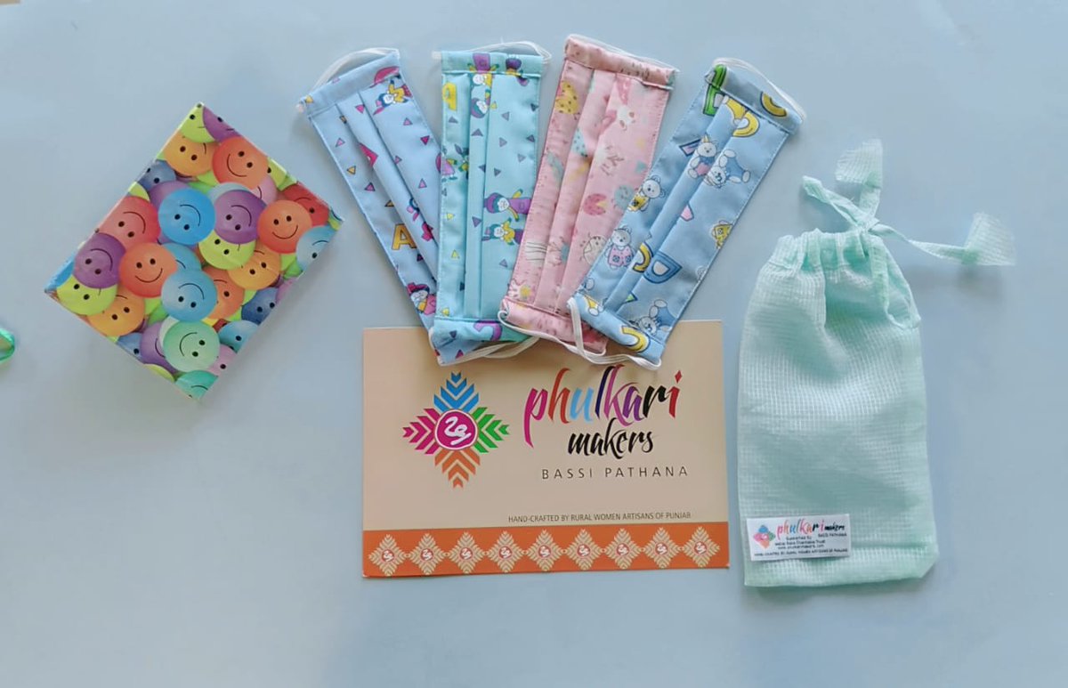 MBCT_Trust's tweet image. Explore the latest Kids face Masks by Phulkari Makers #BassiPathana #PMBP. These 3 layered masks are made from cotton Fabric that is durable, washable and reusable with soft stretchable ear loops. Sizes available for age 4-12 yrs.
CONTACT US AT:- 91 9779392651 
#facemasks #Kids