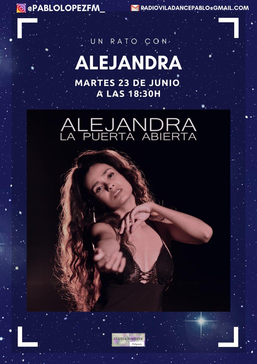 SonograndMusic's tweet photo. Esta tarde, a las 18:00h, Alejandra vía #instagram con
@pablolopezfm_ presenta su nuevo single "La puerta abierta"
#entrevista #directo #música #LaPuertaAbierta #ElSingle #Novedades #FelizMartes https://t.co/0qukdishsl