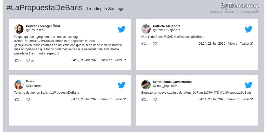 #lapropuestadebaris es ahora una tendencia en #Santiago

trendsmap.com/r/CL_SAN_ccaamq