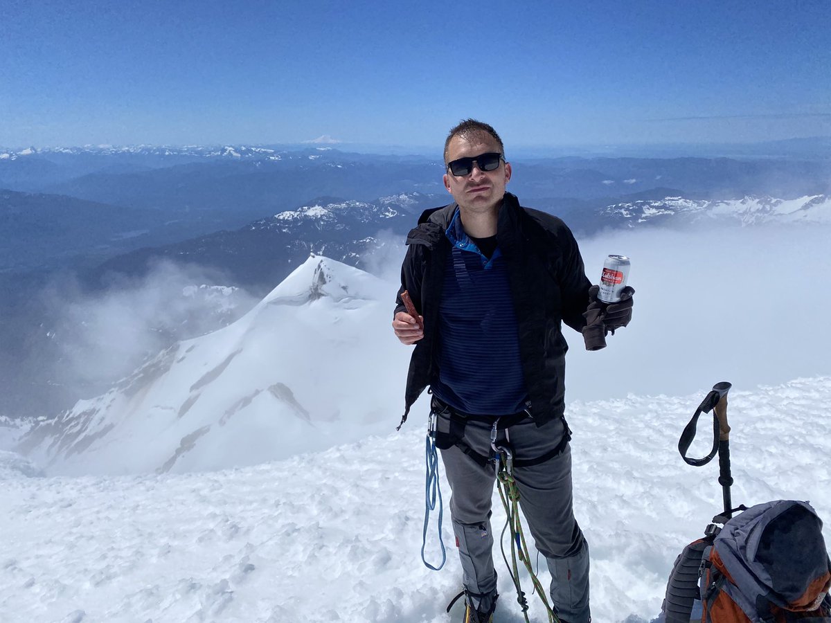 Something I’ve wanted to do for a long time. Mt. Baker summit enjoying a Bavarian sausage and a nice cold beer. <a href="/kulshanbrewery/">Kulshan Brewery</a>