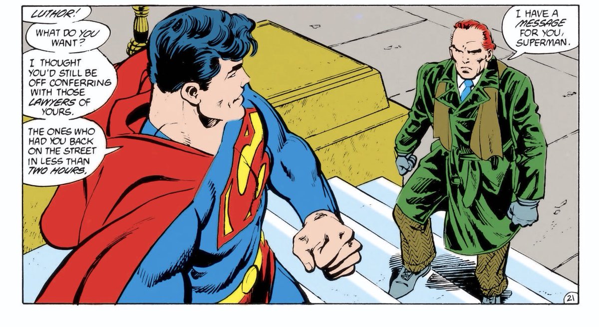 I love this simple emotional root of Lex’s hatred for Superman: humiliation. Lex was happy to have Superman in Metropolis if he worked for him. Instead Superman had him arrested. It’s not about alien panic, or Lex wanting to save mankind, or about losing hair. It’s just HATE.
