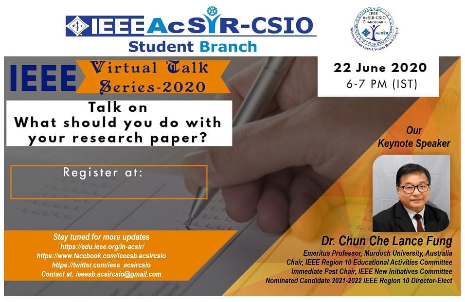 ieee_acsircsio's tweet image. Virtual talk on topic &quot;what should you do with your research?&quot; was successfully conducted on Virtual Meeting Platform under Virtual Talk Series 2020 of @ieee_acsircsio. 
#IEEE #AcSIRCSIO #CSIO #research #paper #CSIR #Acsir 
@IEEEorg @ieeedelhi @AcSIR_India @AcsirS @CSIR_CSIO