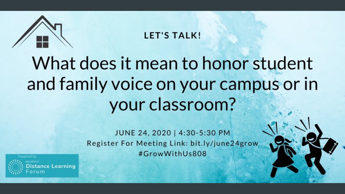 Let’s learn together! Admin, teachers, consultants, etc- Join @HSGKristen, <a href="/nschofy/">Nicole Schofield</a>, &amp; I on Wed 6/24 at 4:30pm to discuss ideas for honoring &amp; elevating student &amp; family voice on our campuses &amp; in our classrooms. Register: bit.ly/june24grow #GrowWithUs808